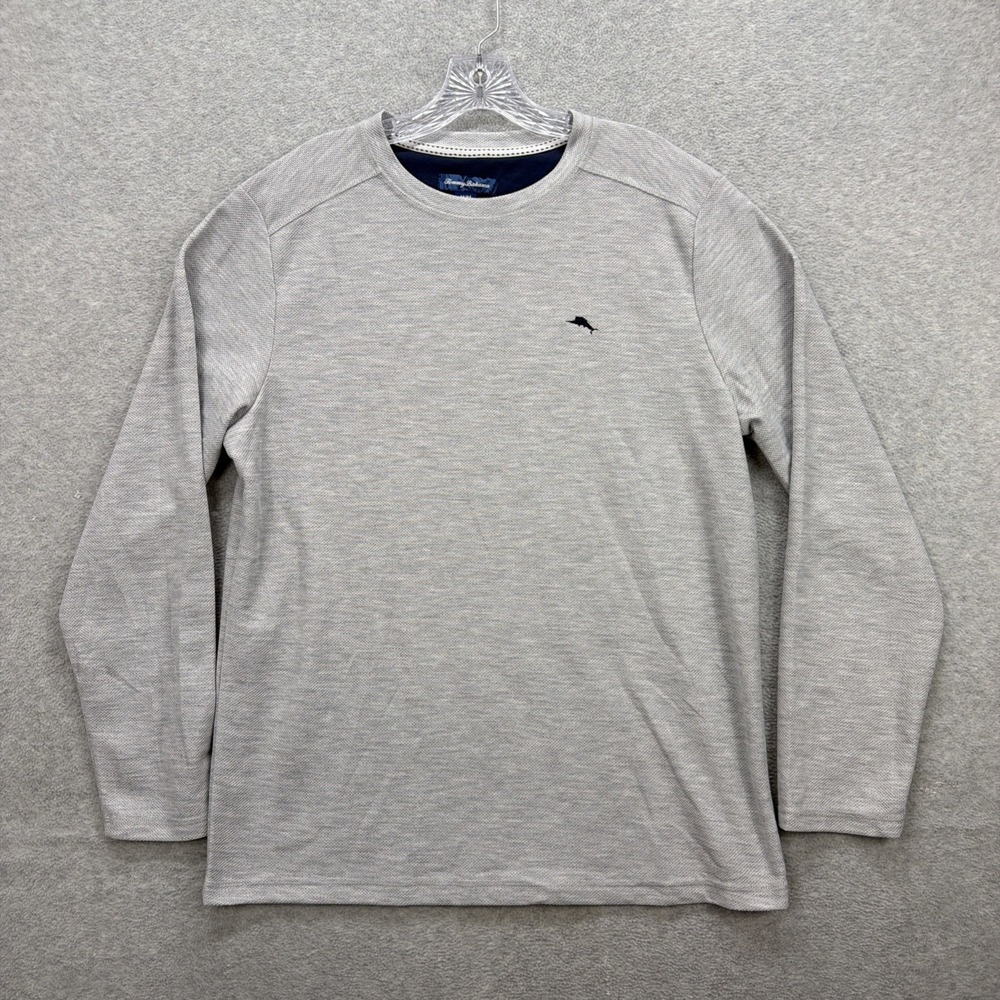 Tommy Bahama Shirt Mens Medium Grey Island Sleepwear Long Sleeve Textured Crew‎